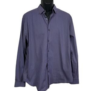 Theory Zack Lothbury Check Purple Cotton Long Sleeve Button Down Shirt Size XL